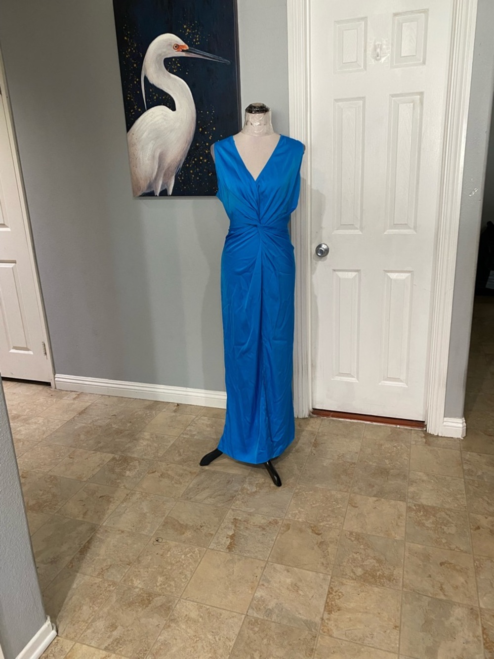 New Women XL bright blue sleeveless maxi dress with a V-neck ,front twist detail